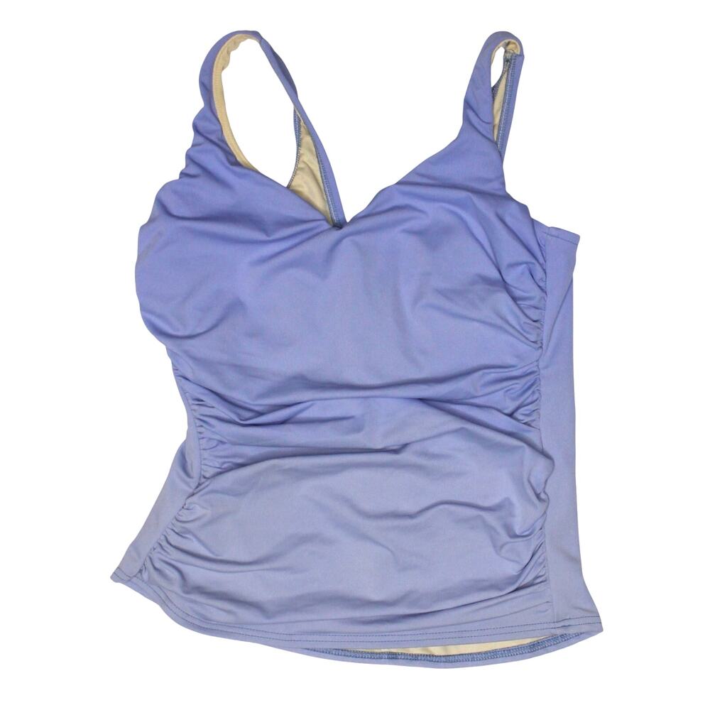 Miraclesuit purple periwinkle tankini top rouched gradient swimsuit sz 8 D